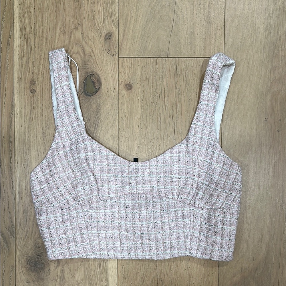 Zara Pink Fitted Tweed Bustier Tank Top